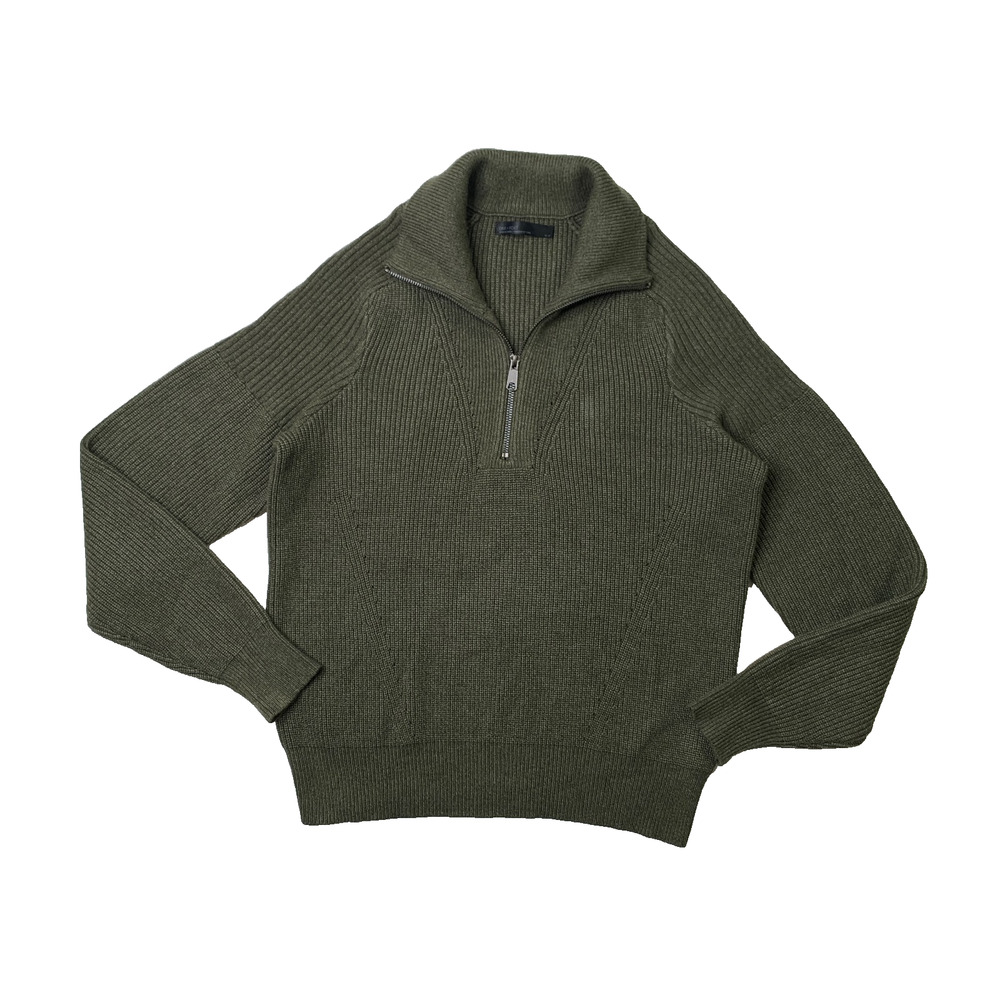 Oak + Fort Sweater Mens XS Extra Small Olive Green Ribbed Half Zip Knit Pullover